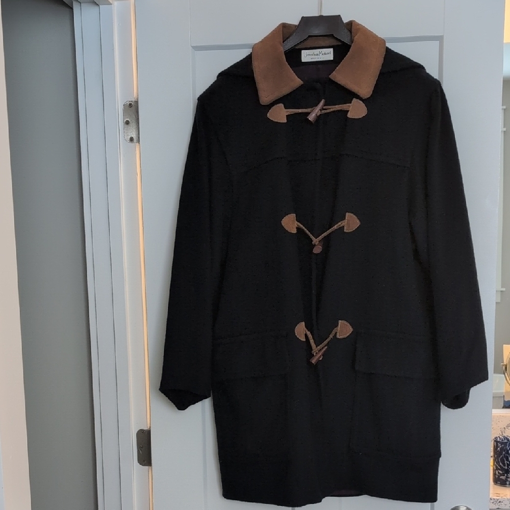 Vintage 90's Navy Wool Coat With Brown Suede Accents